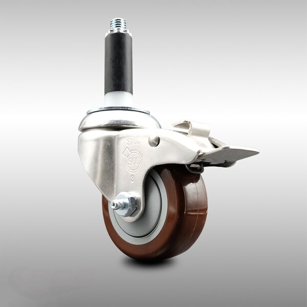 Service Caster 3.5 Inch 316SS Maroon Poly Swivel 7/8 Inch Expanding Stem Caster Lock Brake SCC-SS316TTLEX20S3514-PPUB-MRN-78 - main